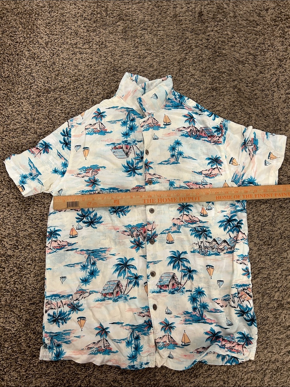 George Men's Rayon Short Sleeve Hawaiian Scenic Print Button Front Shirt Sz M